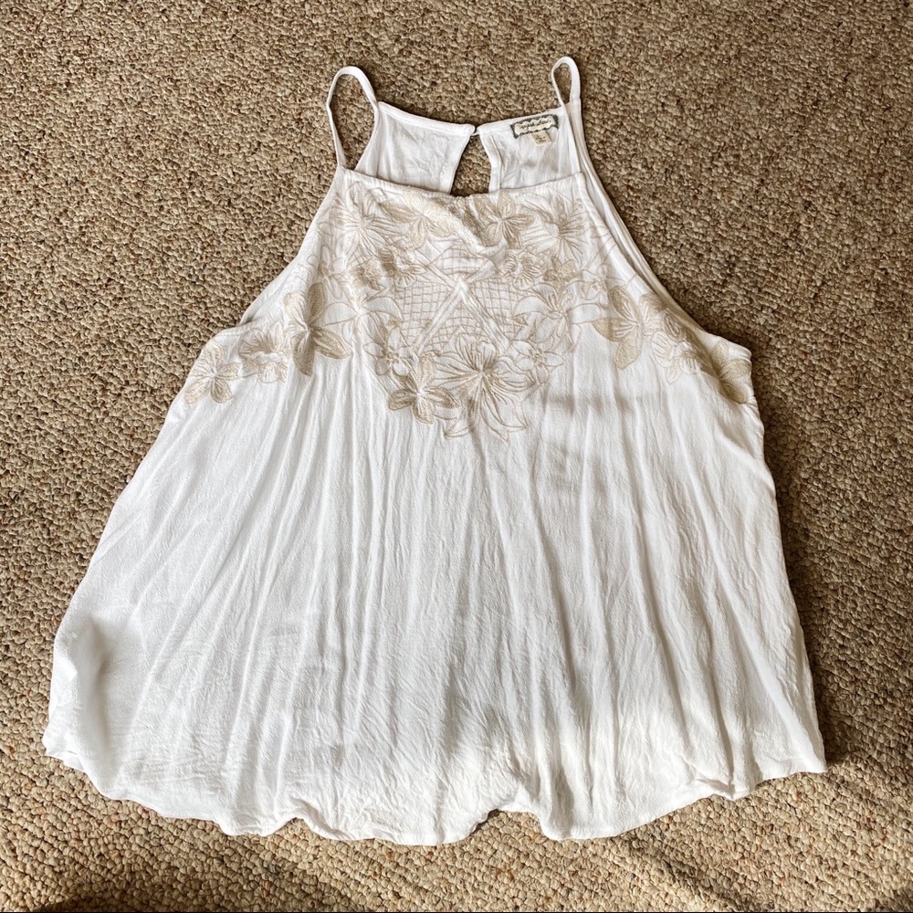 Bohemian white & cream floral embroidered blouse